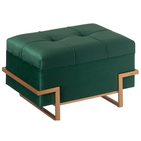 Fabulaxe Velvet Storage Ottoman Stool Box with Abstract Golden Legs - Decorative Sitting Bench, Green Small QI003939.GN